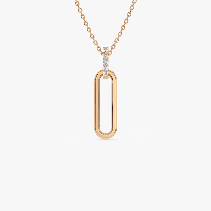 Round Cut Diamond 14k Gold Paper Clip Link Pendant for Her