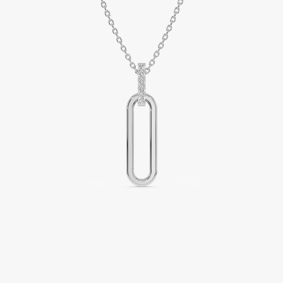 Round Cut Diamond 14k Gold Paper Clip Link Pendant for Her