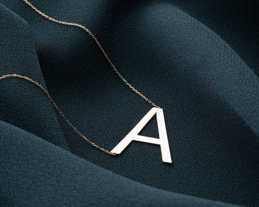 Sideways Big Letter Necklace in 14K Solid Gold for Valentine Gift