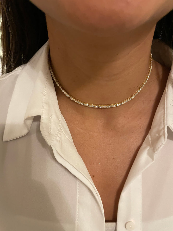 Round Cut Diamond Choker Tennis Necklace Gift for Her