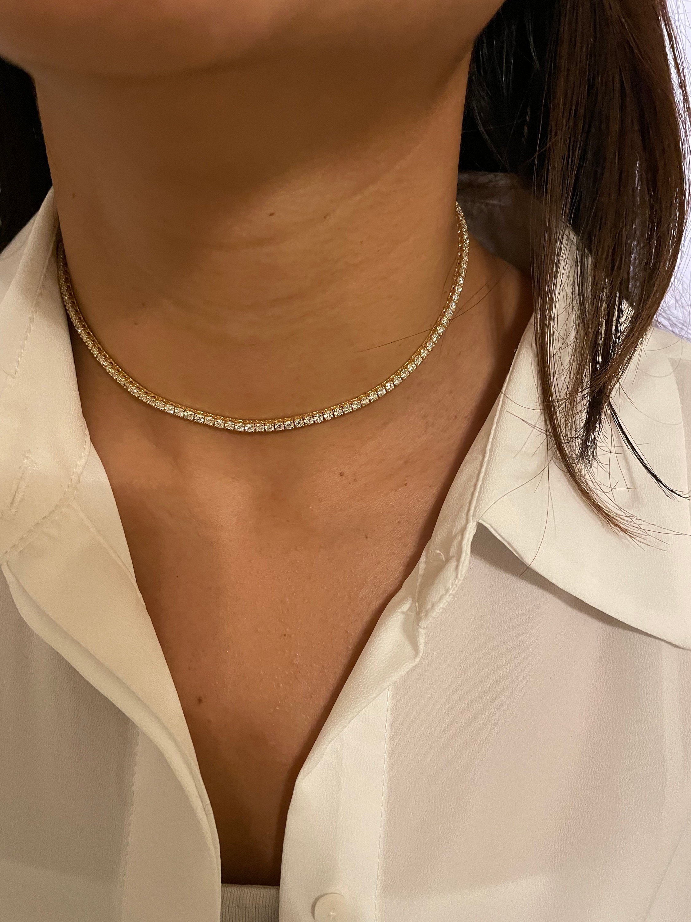 Round Cut Diamond Choker Tennis Necklace Gift for Her – DAVID SIMSON
