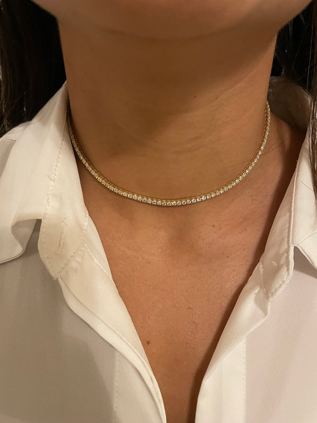 Round Cut Diamond Choker Tennis Necklace Gift for Her