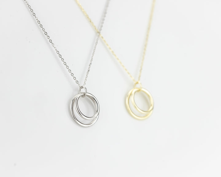 14K Solid Gold Double Circle Necklace for Women