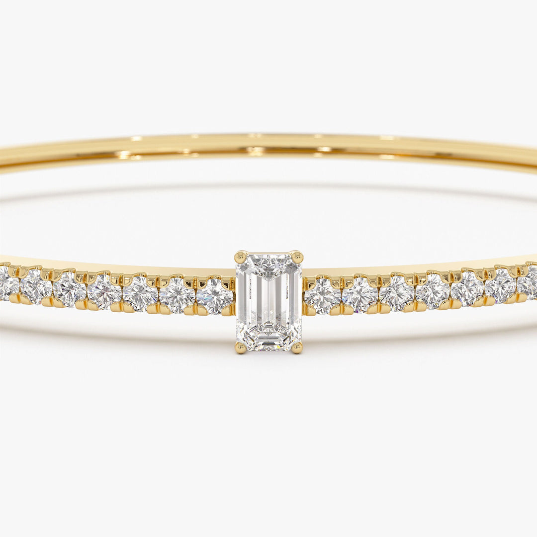 Emerald Shape Diamond Bracelet Bangle for Women