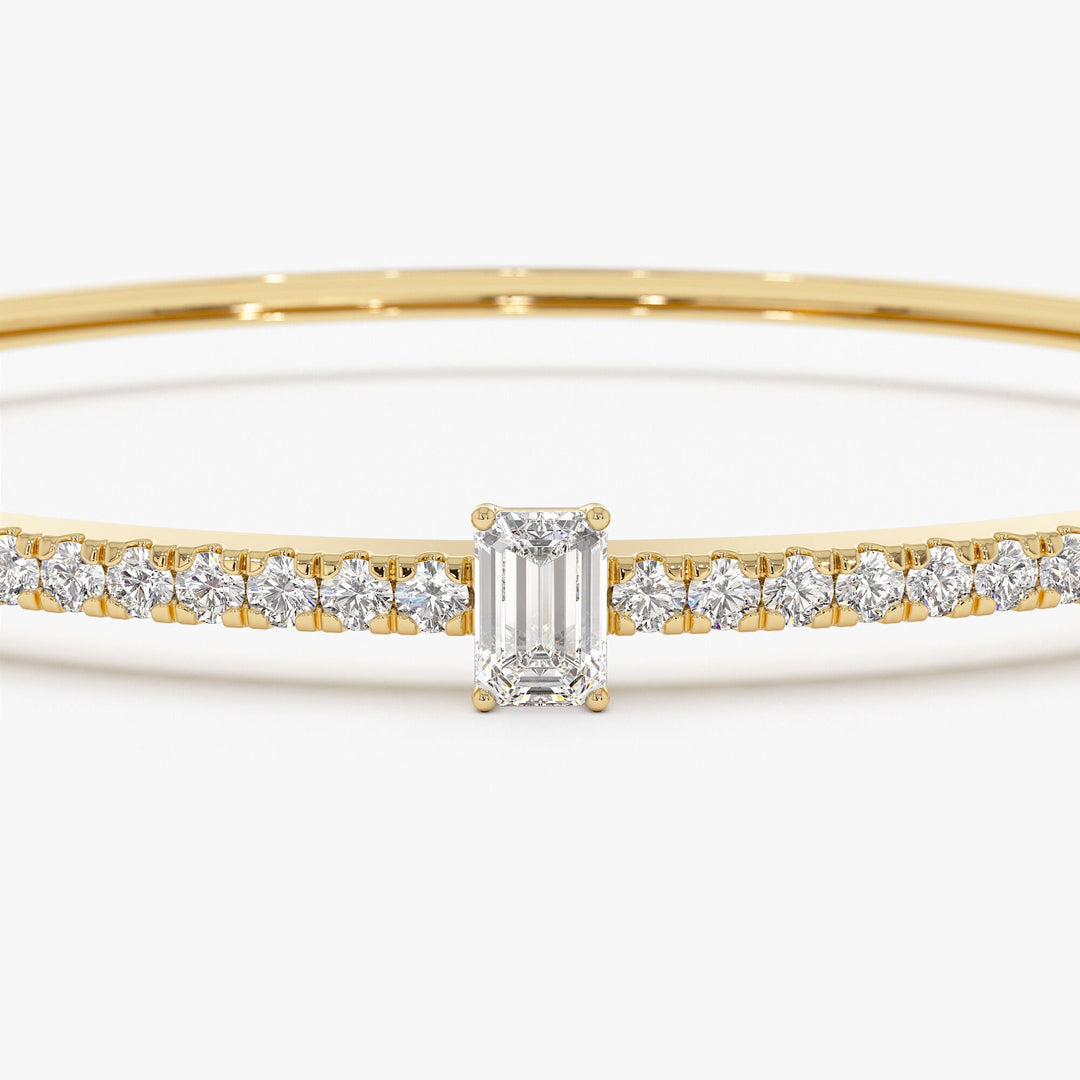 Emerald Shape Diamond and Gold Bracelet Bangle for Women