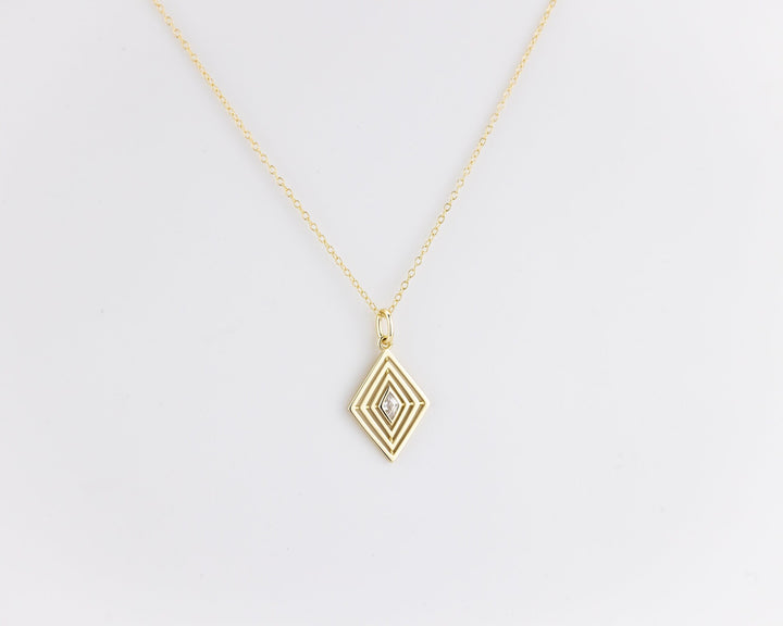 Rhombus art deco Diamond Pendant for Women in Gold