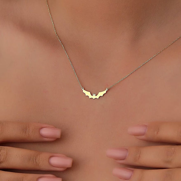 14K Gold Halloween Dainty Bat Necklace for Women