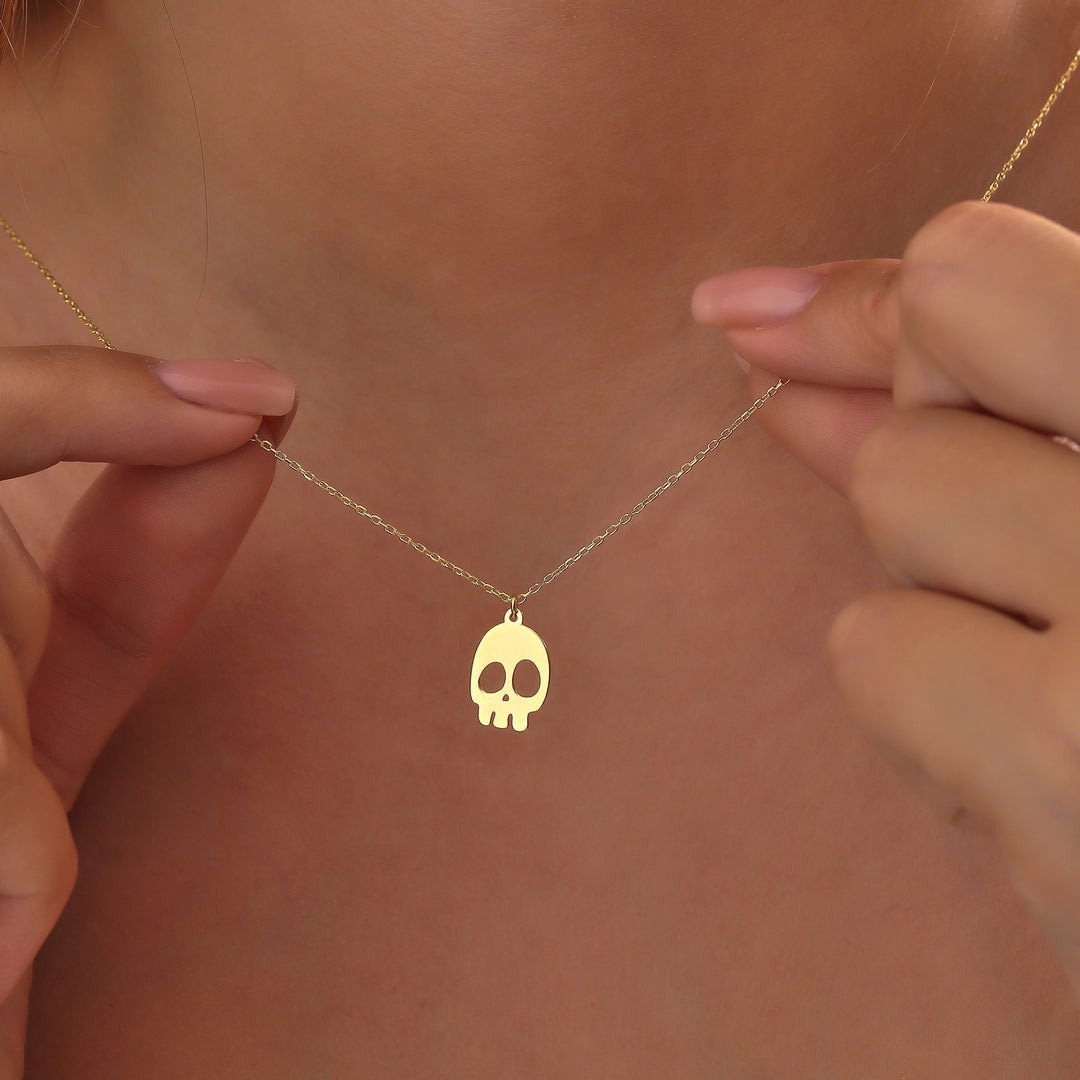 14K Gold Halloween Skull Ghost Necklace Gift for Women