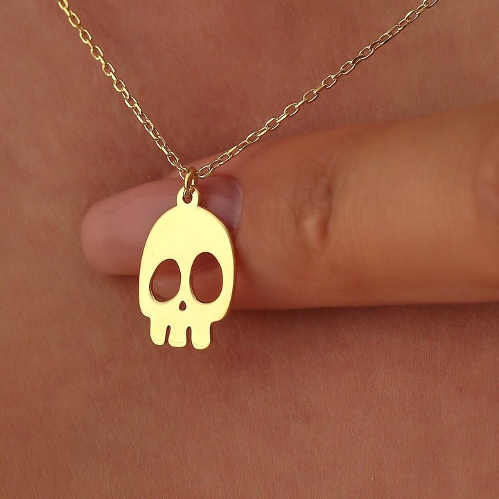 14K Gold Halloween Skull Ghost Necklace Gift for Women