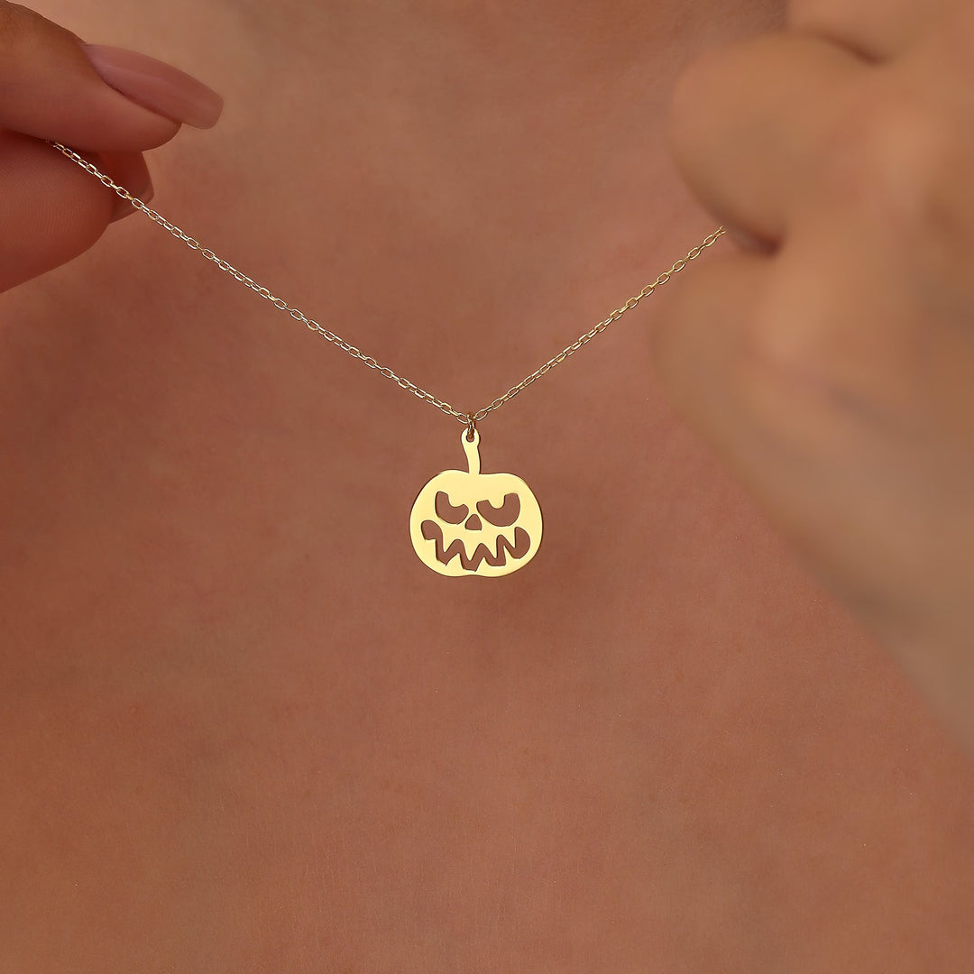 14K Gold Halloween Pumpkin Necklace For Halloween Jewelry Gift