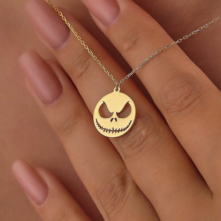 14K Gold Halloween Skully Necklace Gift For Women