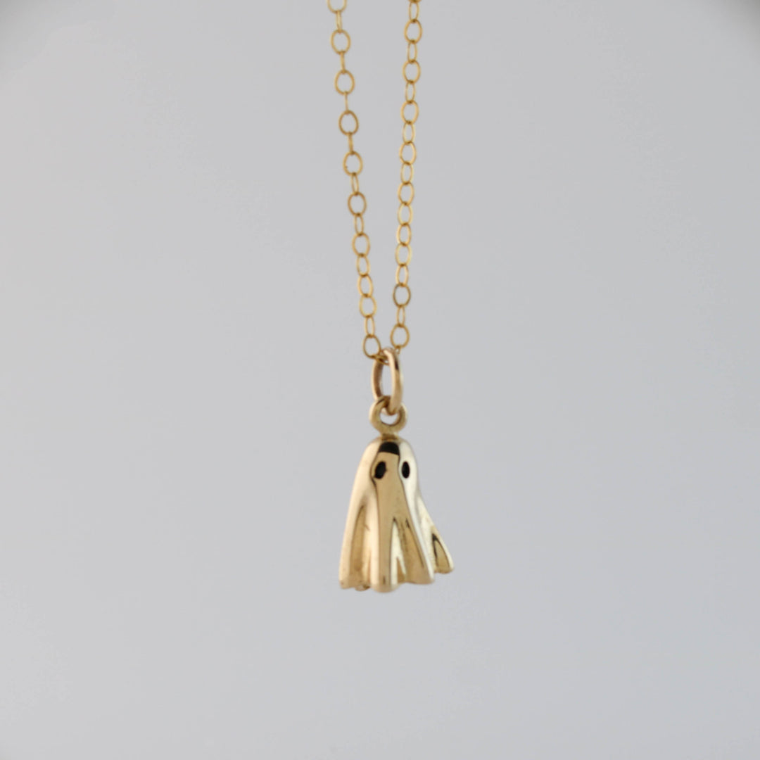 14K Solid Gold Ghost Pendant Necklace for Halloween Gift