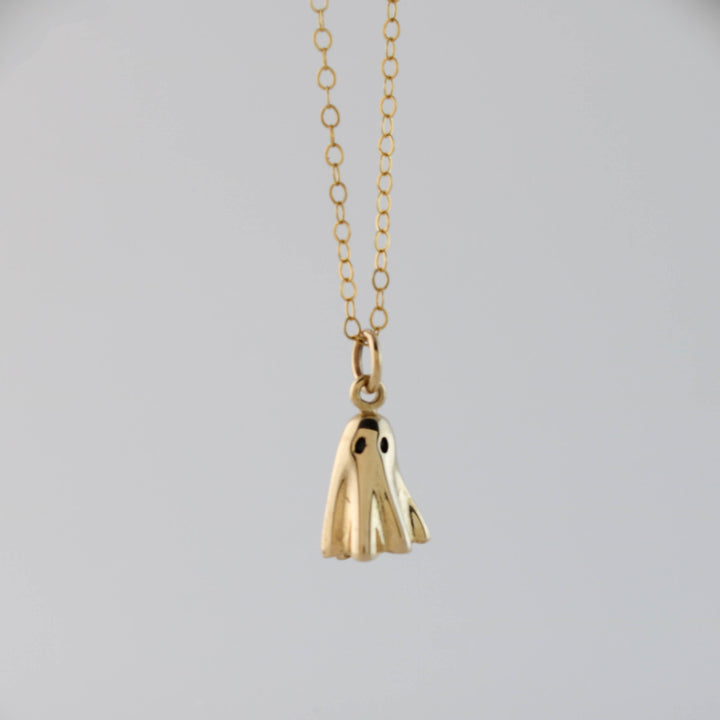 14K Solid Gold Ghost Pendant Necklace for Halloween Gift