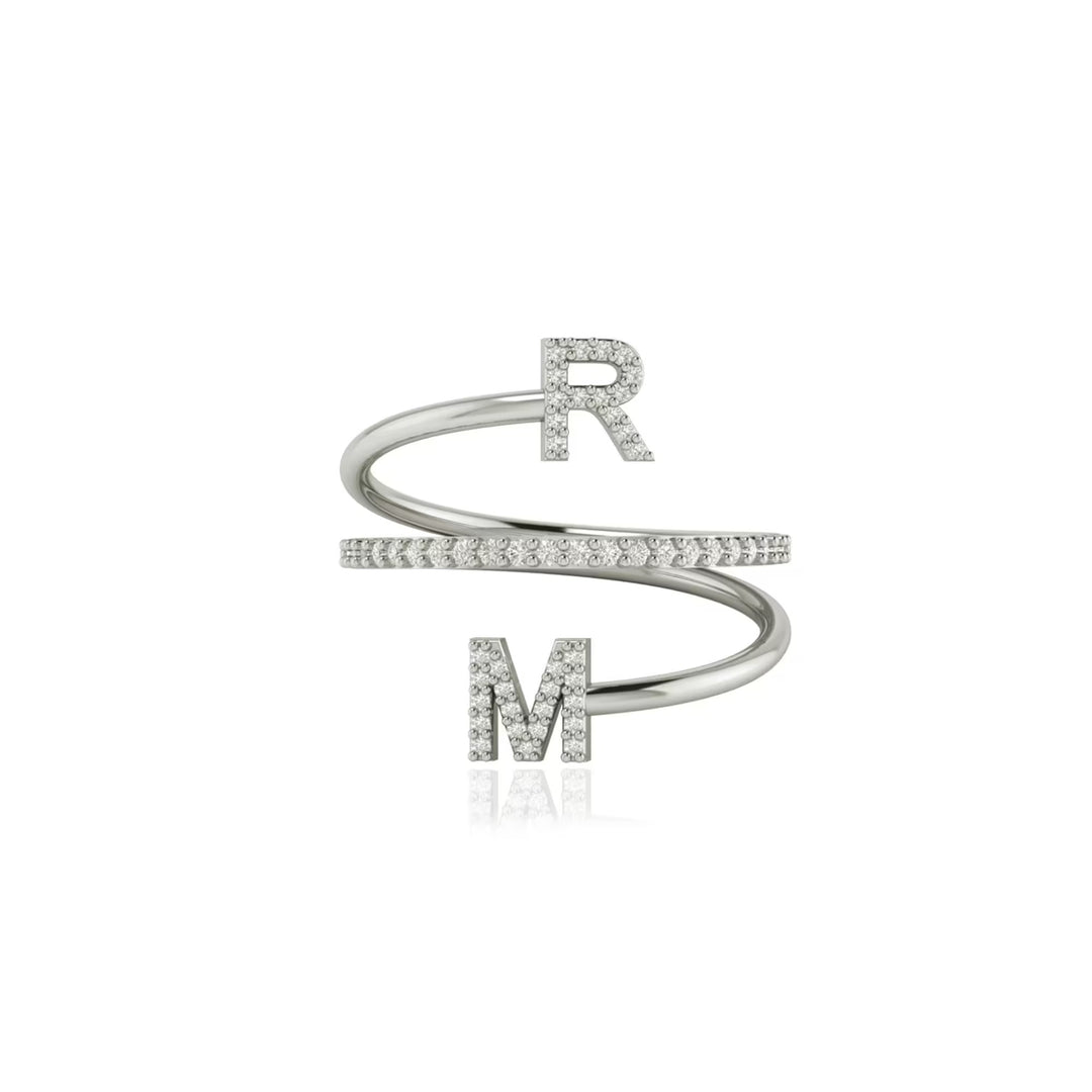 Round Cut Diamond Double Letter Band for Christmas Gift for Wife