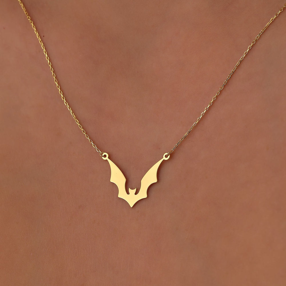 14K Gold Halloween Dainty Bat Necklace Gift For Her