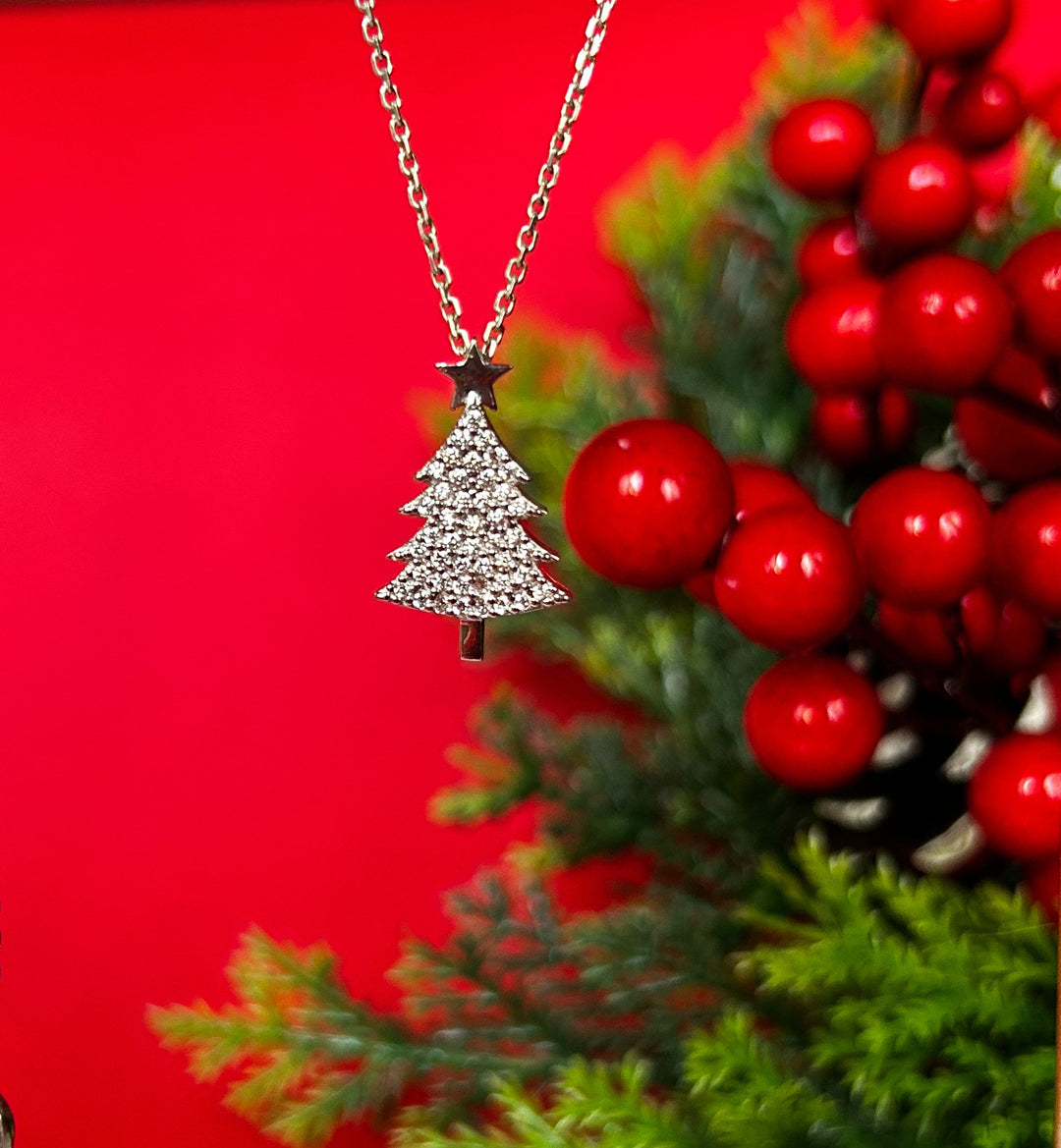 Round Cut Christmas Tree Necklace for Women Christmas Jewelry Gift