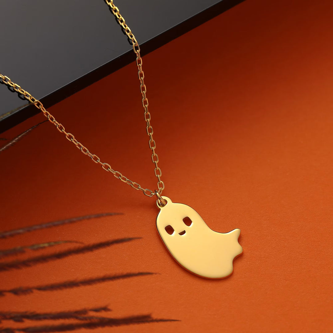 14K Gold Halloween Tiny Ghost Necklace Halloween Gift for Her