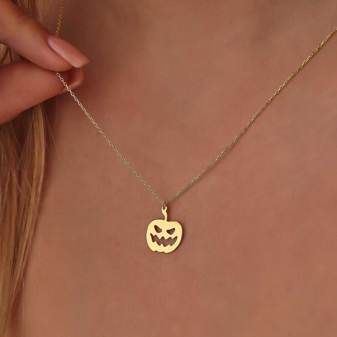 14K Gold Halloween Pumpkin Necklace For Halloween Jewelry Gift