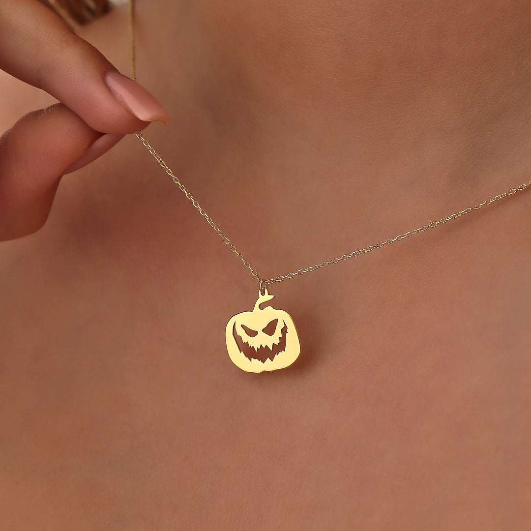 14K Gold Halloween Pumpkin Necklace For Halloween Jewelry Gift