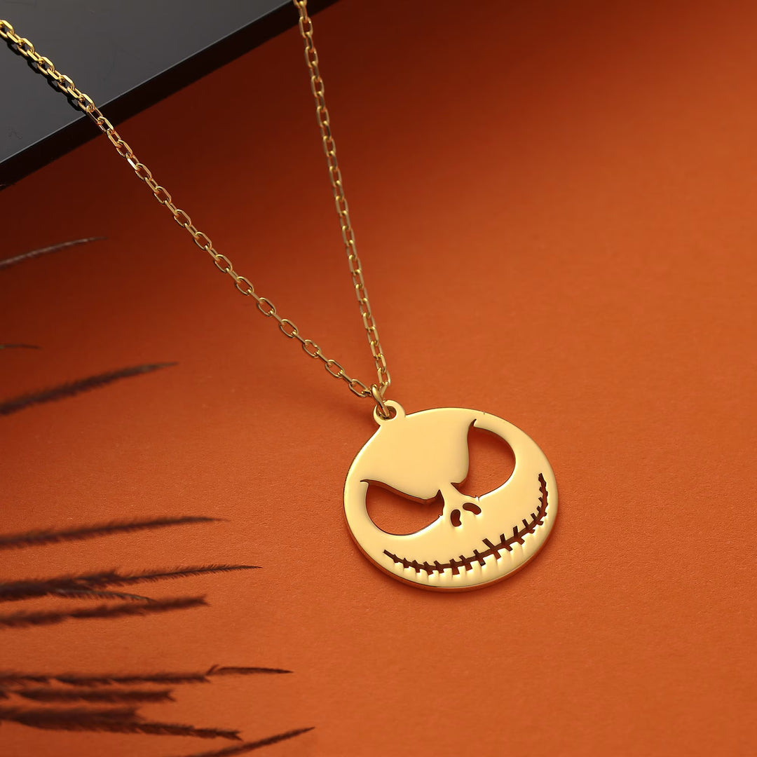 14K Gold Halloween Skully Necklace Gift For Women