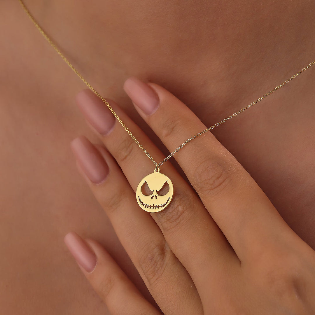 14K Gold Halloween Skully Necklace Gift For Women