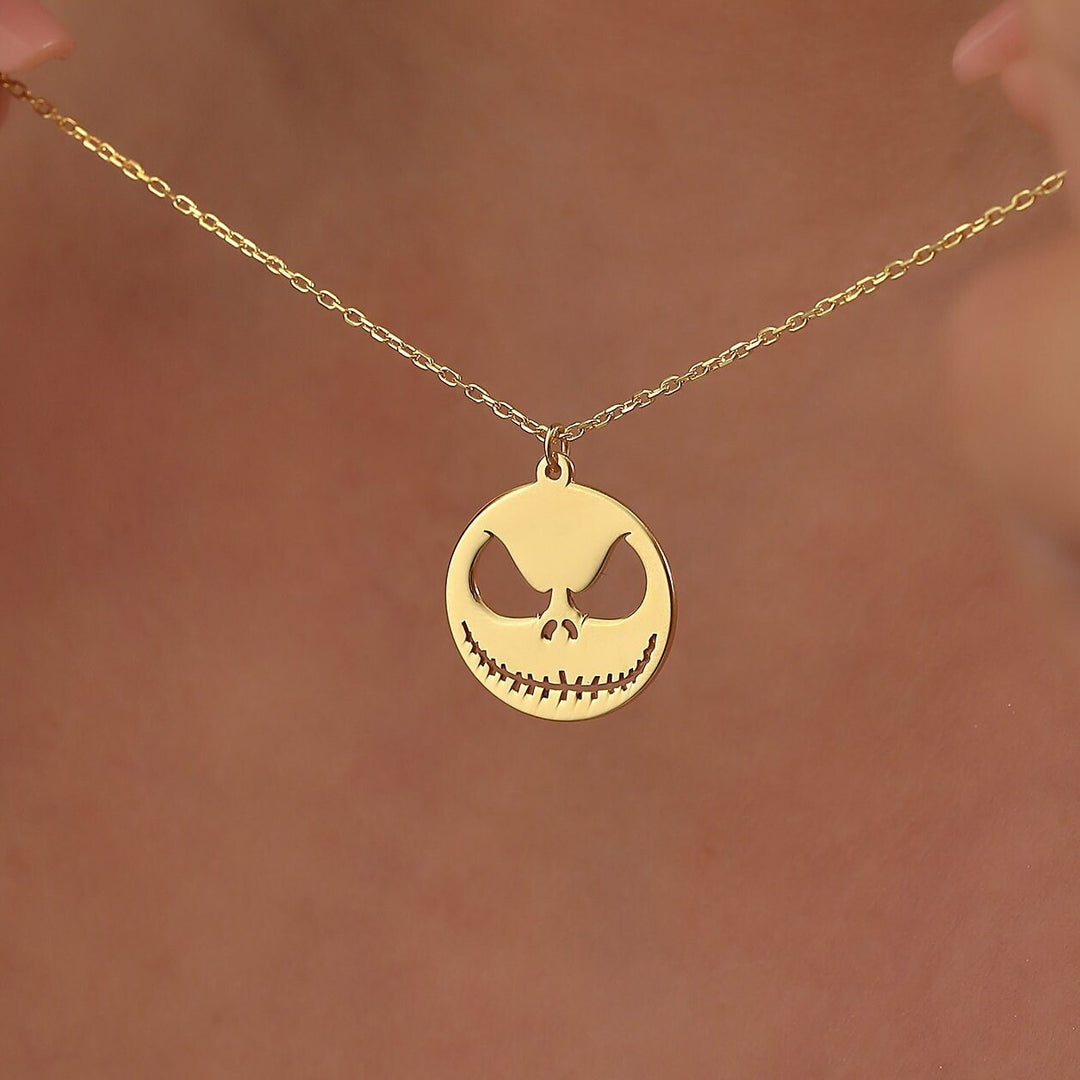 14K Gold Halloween Skully Necklace Gift For Women