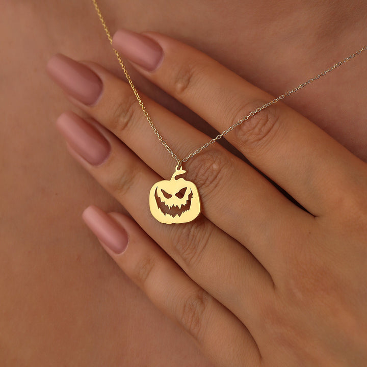 14K Gold Halloween Cute Pumpkin Pendant Necklace Gift for Her