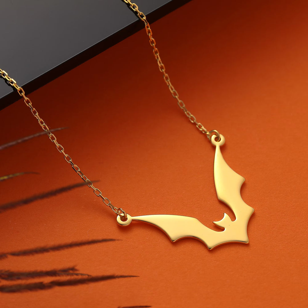 14K Gold Halloween Dainty Bat Necklace Gift For Her