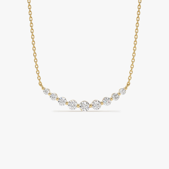 Round Cut Curved Diamond Necklace 14K Gold Ring for Women