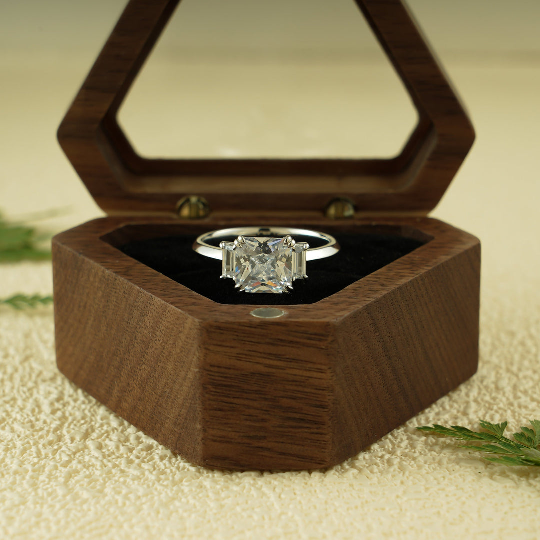 1.50CT-2.50CT Asscher Cut Moissanite Three Stone Diamond Engagement Ring