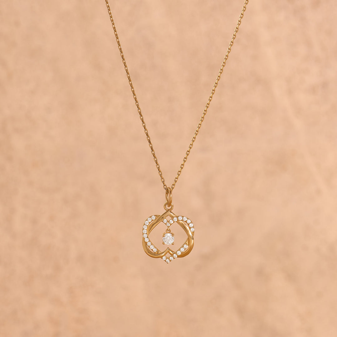 Round Cut Diamond Double Heart Intertwined Necklace for Her