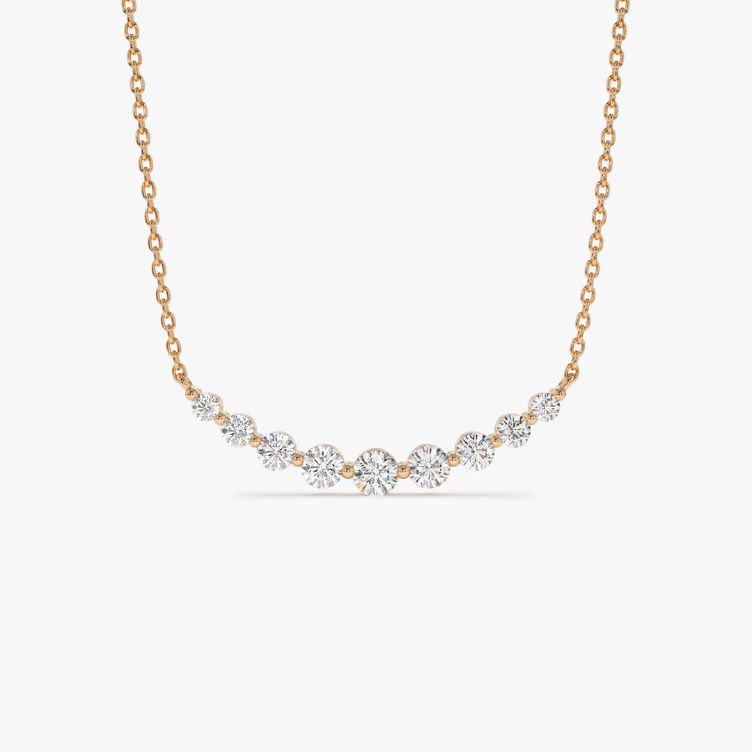 Round Cut Curved Diamond Necklace 14K Gold Ring for Women