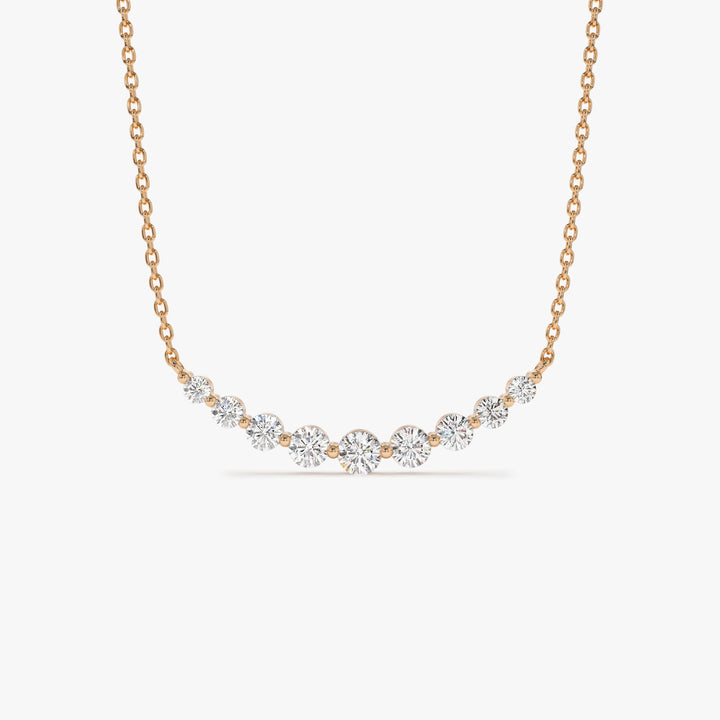 Round Cut Curved Diamond Necklace 14K Gold Ring for Women