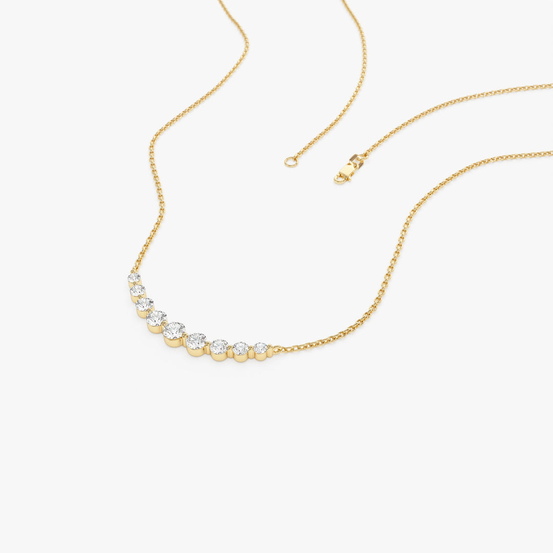 Round Cut Curved Diamond Necklace 14K Gold Ring for Women