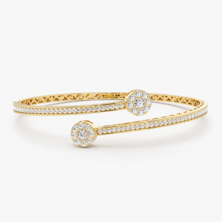 Round Cut Cluster Diamond Open Cuff Bangle Bracelet for Her