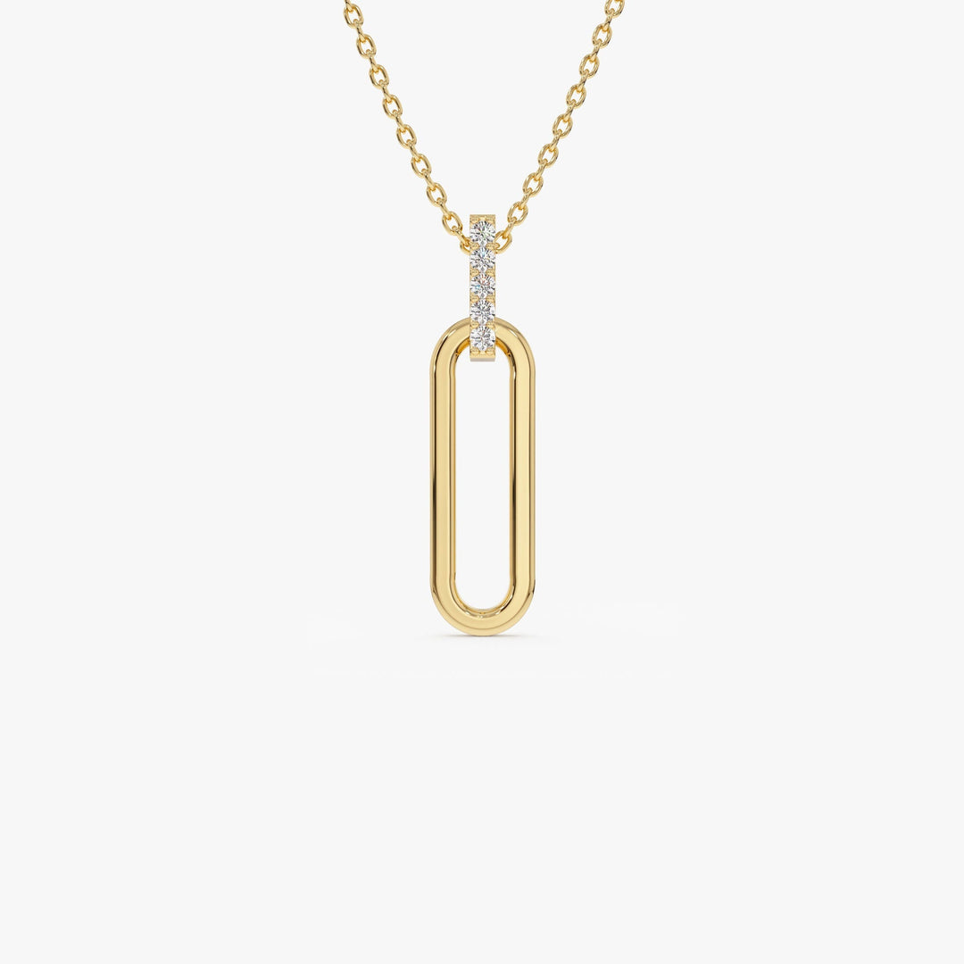 Round Cut Diamond 14k Gold Paper Clip Link Pendant for Her