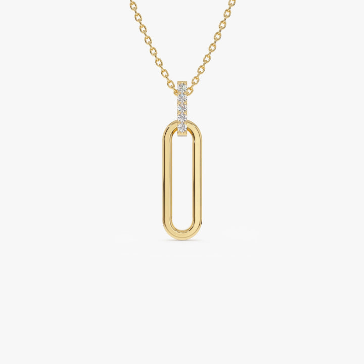 Round Cut Diamond 14k Gold Paper Clip Link Pendant for Her