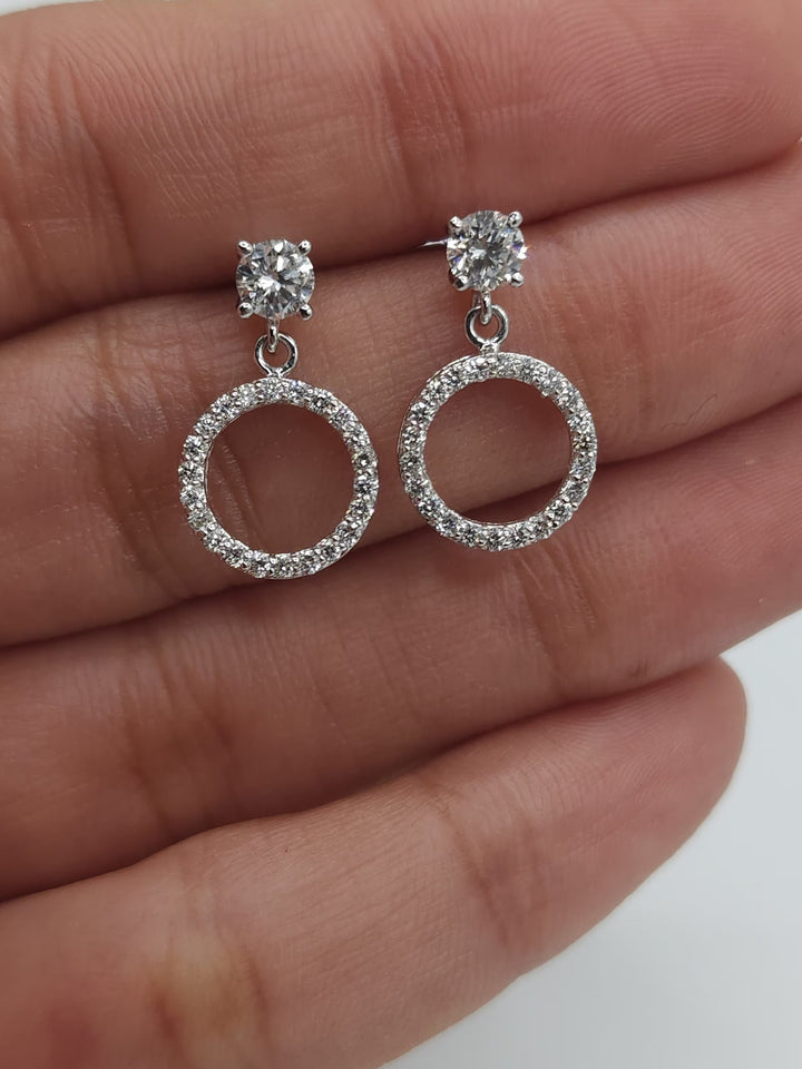 Round Cut Diamond Open Circle Earrings in 14K Solid Gold