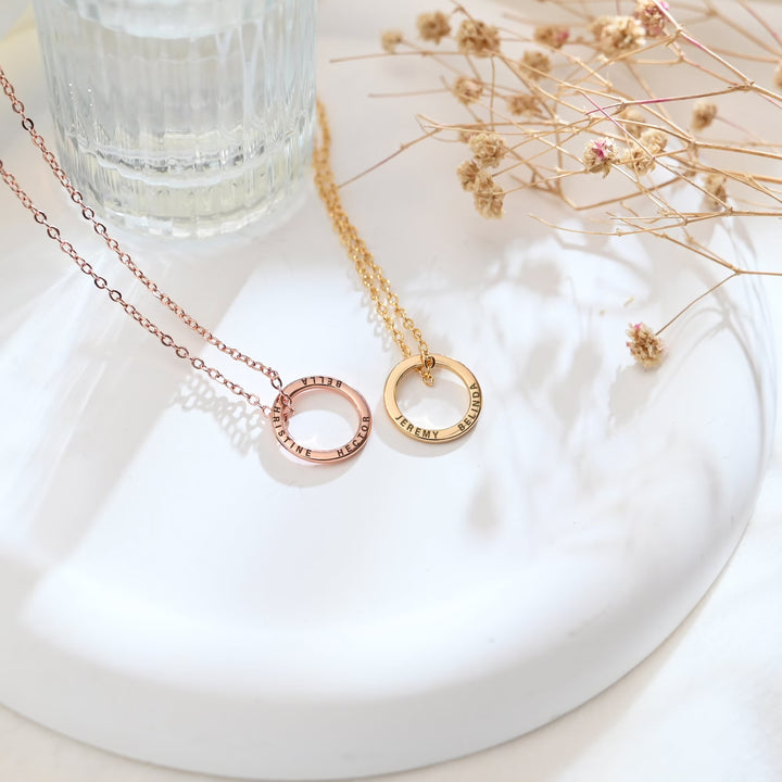 Custom Engraved Circle Name Pendant Necklace for Her