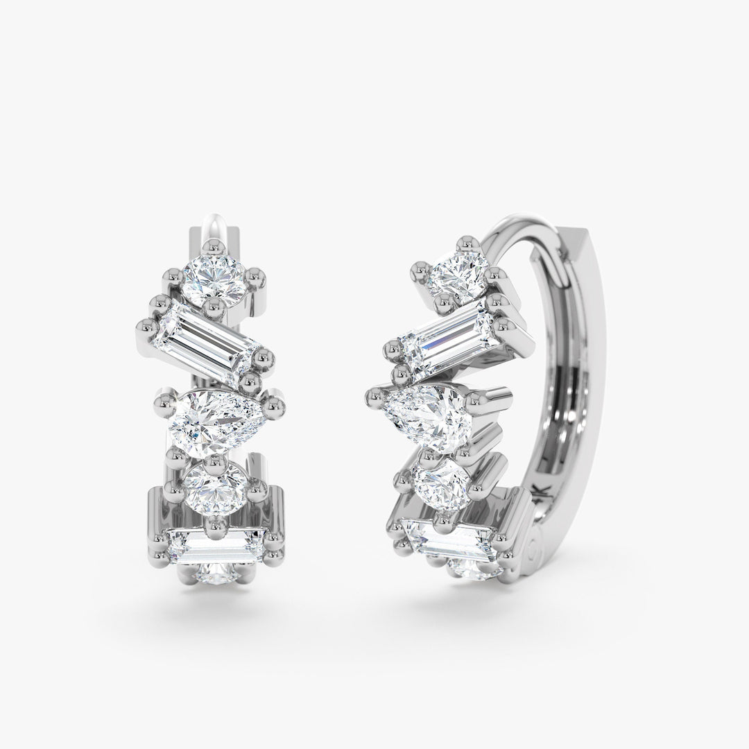 Mix Shape Diamond Cluster Hoop Earrings for Christmas Gift