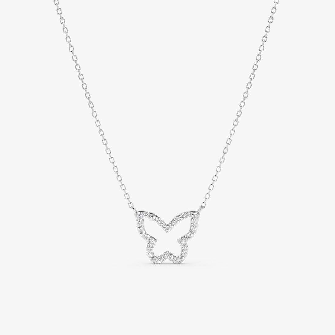 Round Cut Diamond Solid Gold Butterfly Necklace for Birthday Gift