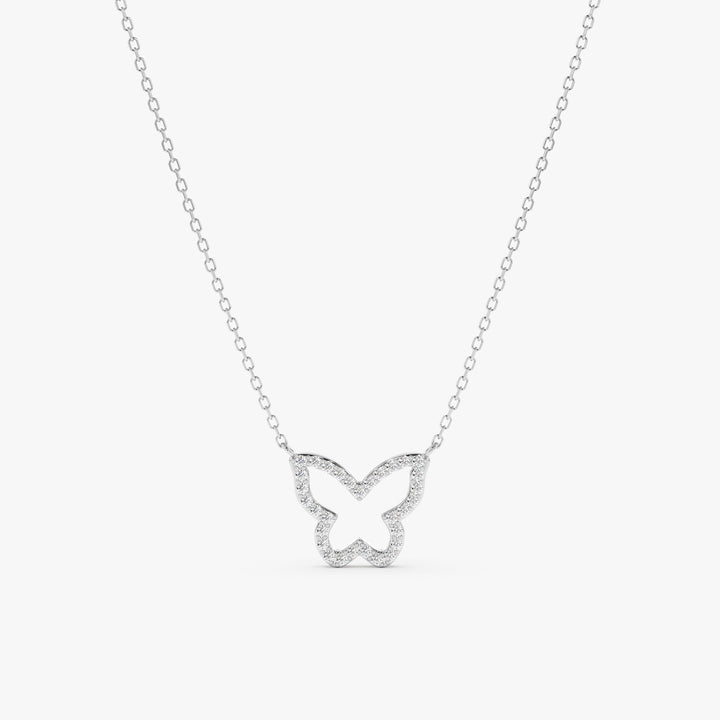 Round Cut Diamond Solid Gold Butterfly Necklace for Birthday Gift