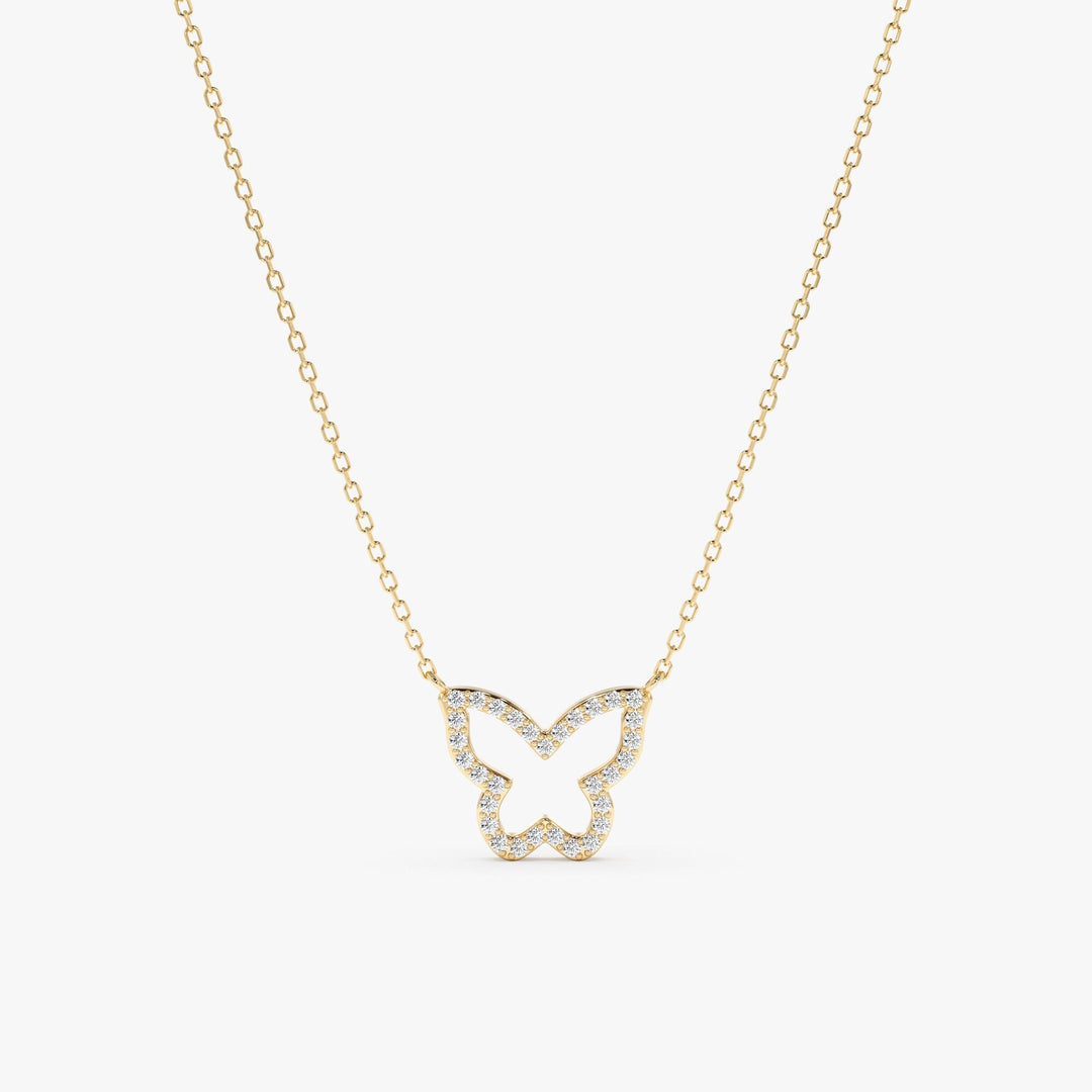 Round Cut Diamond Solid Gold Butterfly Necklace for Birthday Gift