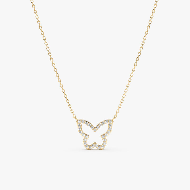 Round Cut Diamond Solid Gold Butterfly Necklace for Birthday Gift