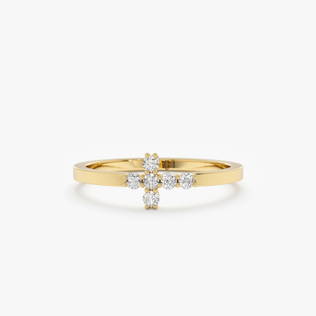 Round Cut Diamond Cross Wedding Band for Religious Gifts