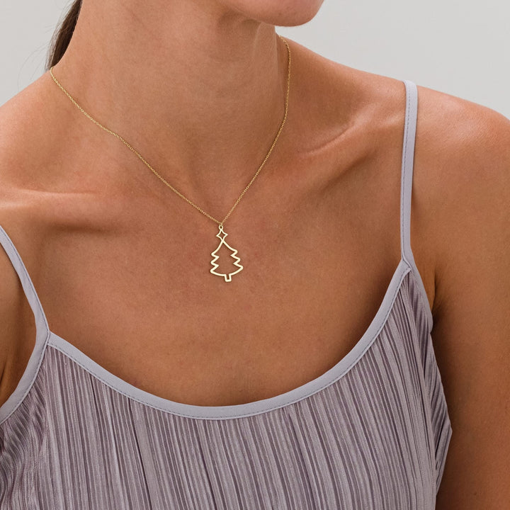 14K Gold Plated Christmas Pine Tree Necklace Pendant Gift For Her