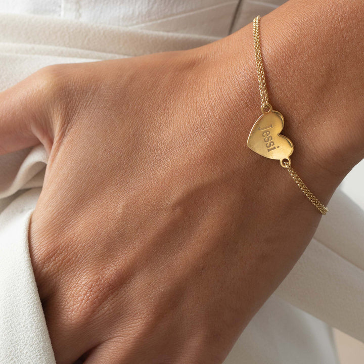 Personalized Engraved Gold Heart Bracelet Bracelet Gift for Her