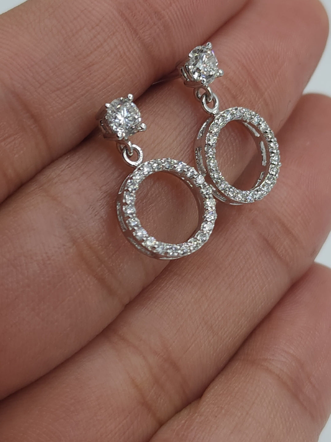 Round Cut Diamond Open Circle Earrings in 14K Solid Gold