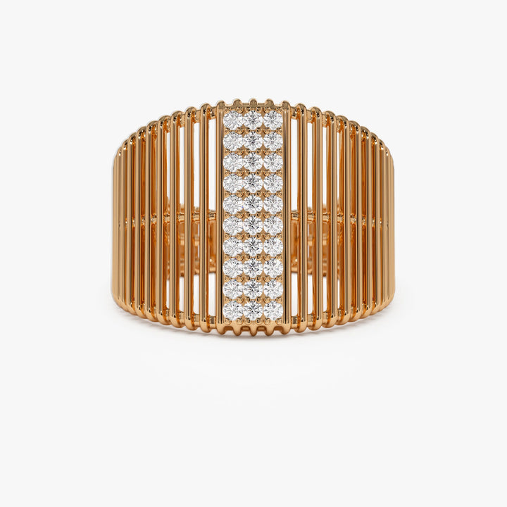 Pave Diamond Ribbed Stacking Band Gift for Women
