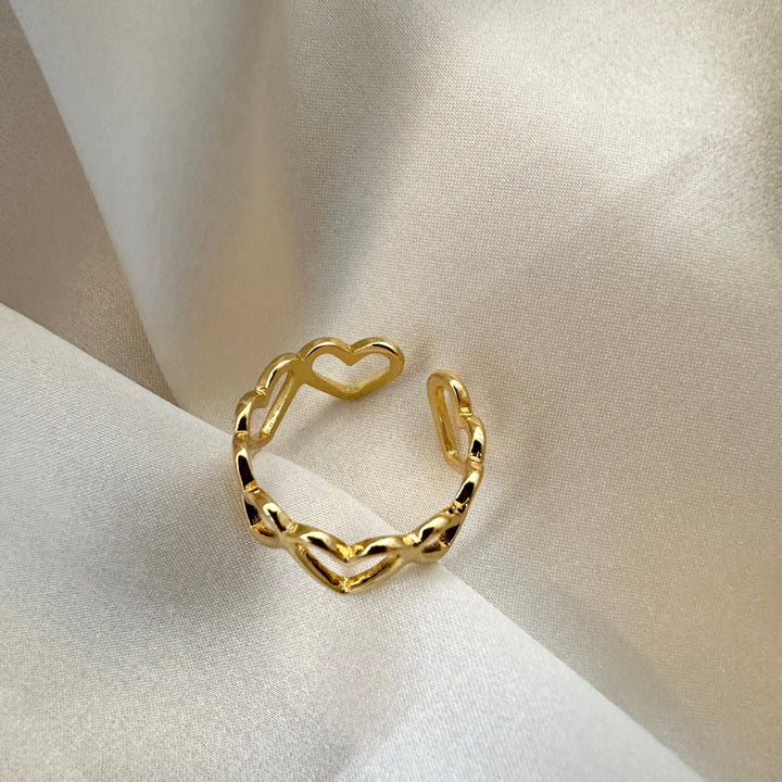 Thin Gold Love Heart Adjustable Ring for Valentine's Gift